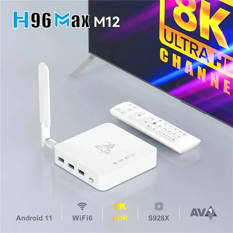 H96 Max M12 8K Video Smart TV Box WiFi 6 BT 5.4 2.4G Voice Remote Control Set Top Box (8+128G) - US Plug