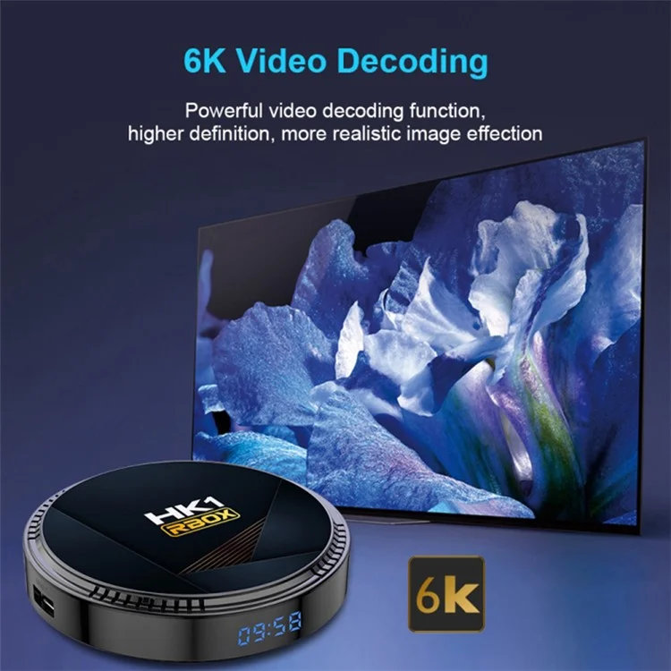 HK1 RBOX-H8-H618 Ultra HD 4K Output Mini Set-top Box Android 12 4GB+64GB TV Box Support 6K Video Decoding - US Plug