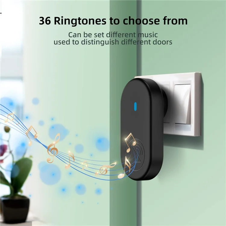 D10 Intelligent 433MHz Wireless Doorbell Home Welcome Doorbell 250m Remote Door Chime, EU Plug - Black