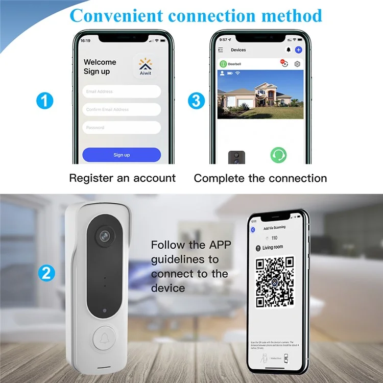 Smart Doorbell APP Remote Camera Two-Way Audio Call Door Bell Night Vision Monitor for Home Security