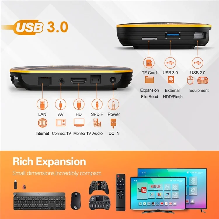 HK1 RBOX-R1 Android 10.0 Smart TV Box RK3318 1080P 4K 2.4G/5G WiFi Set-top Box 4GB+64GB - EU Plug