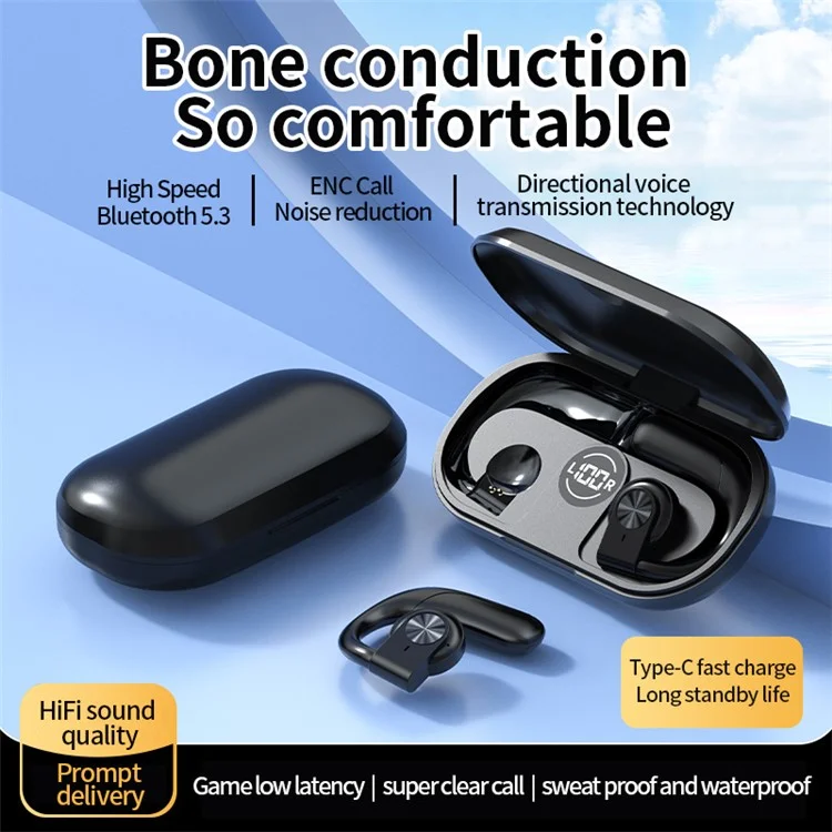 Bone Conduction Headphone Touch Control Earphone Bluetooth Earhooks Headset - Black