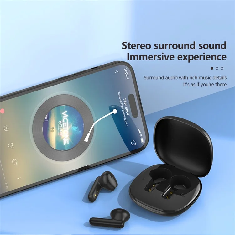 Semi-In-Ear TWS Bluetooth Earphone Wireless Stereo Music Headset - Black