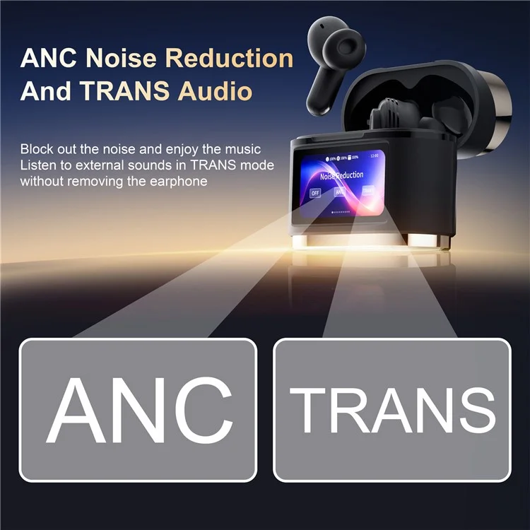 Smart Digital Display Touch Screen Wireless Bluetooth Headset ANC+ENC Noise Cancelling - Gold