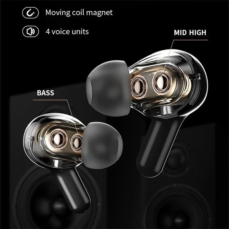 TWS Dual Dynamic Drivers Wireless Noise Canceling Headset LED Power Display Bluetooth HiFi Earphone Earbuds - Black