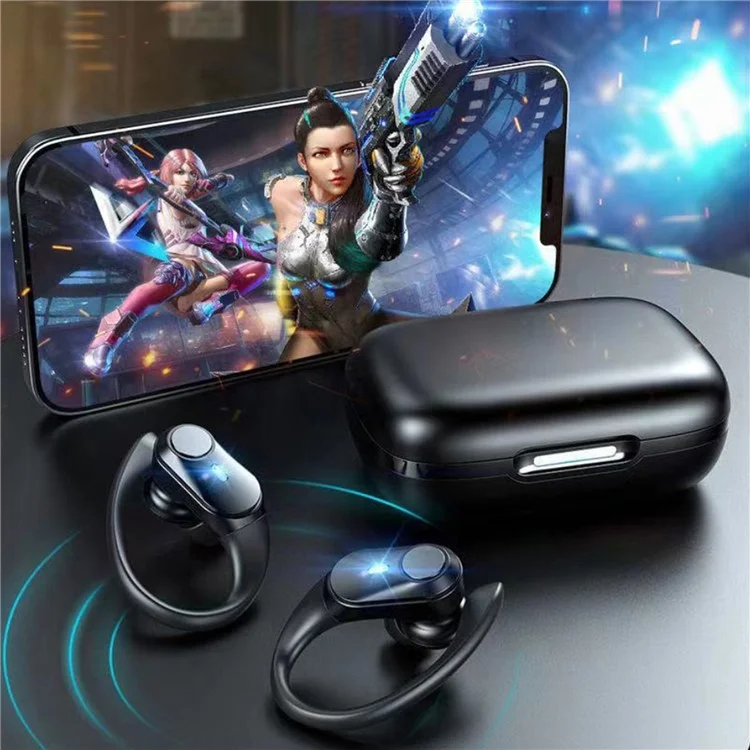 TWS BT 5.1 Ear-hook Gaming Headset Low Latency Stereo Wireless Anti-sweat Sports Headphones for Playing Games/Running/Fitness