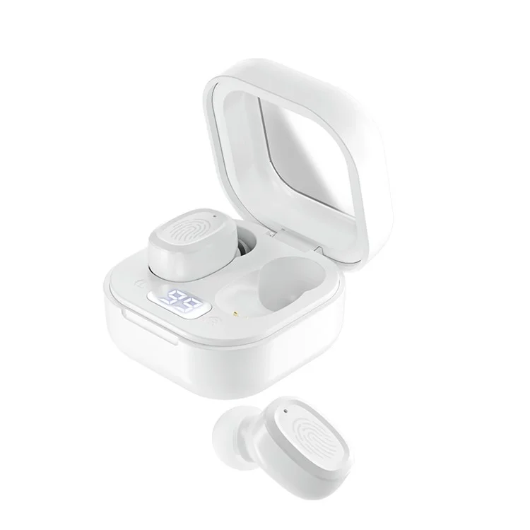 Digital Display Bluetooth Headphone Wireless Headset with Charging Case - White