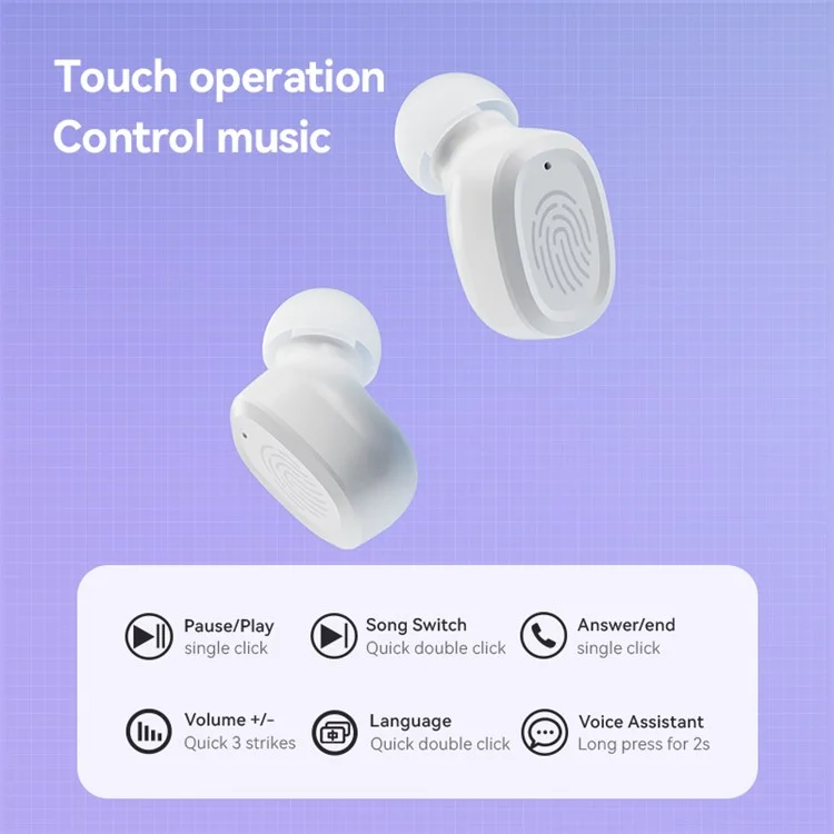 Digital Display Bluetooth Headphone Wireless Headset with Charging Case - White