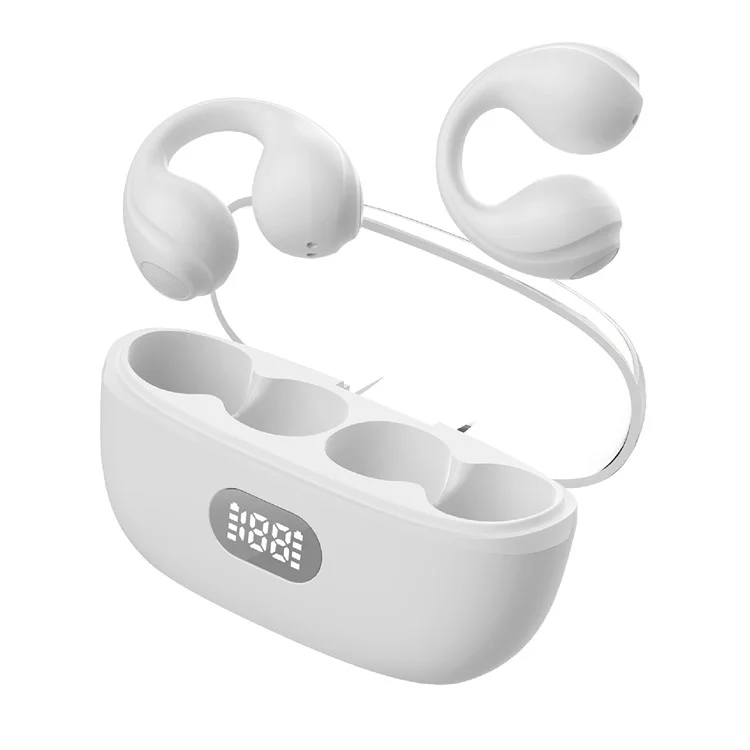 Open Ear Clip Headphones Wireless Bluetooth Clip On Headset Open Ear Earbuds Earphones - White