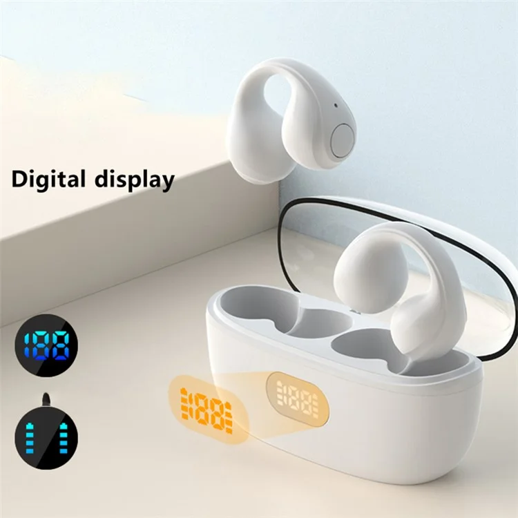 Open Ear Clip Headphones Wireless Bluetooth Clip On Headset Open Ear Earbuds Earphones - White