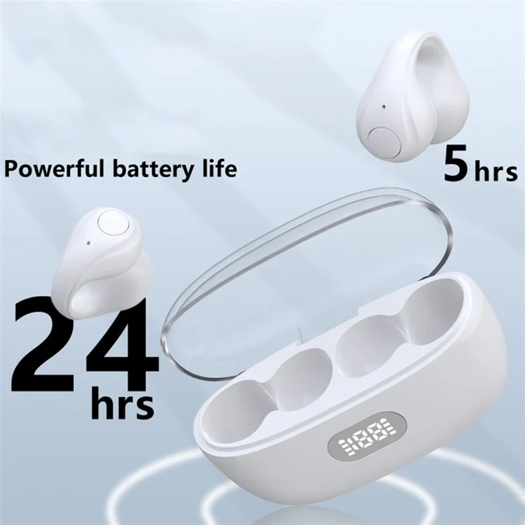 Open Ear Clip Headphones Wireless Bluetooth Clip On Headset Open Ear Earbuds Earphones - White