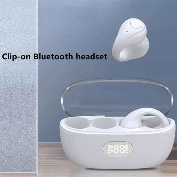 Open Ear Clip Headphones Wireless Bluetooth Clip On Headset Open Ear Earbuds Earphones - White