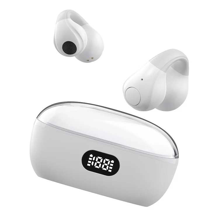 Open Ear Clip Headphones Wireless Bluetooth Clip On Headset Open Ear Earbuds Earphones - White