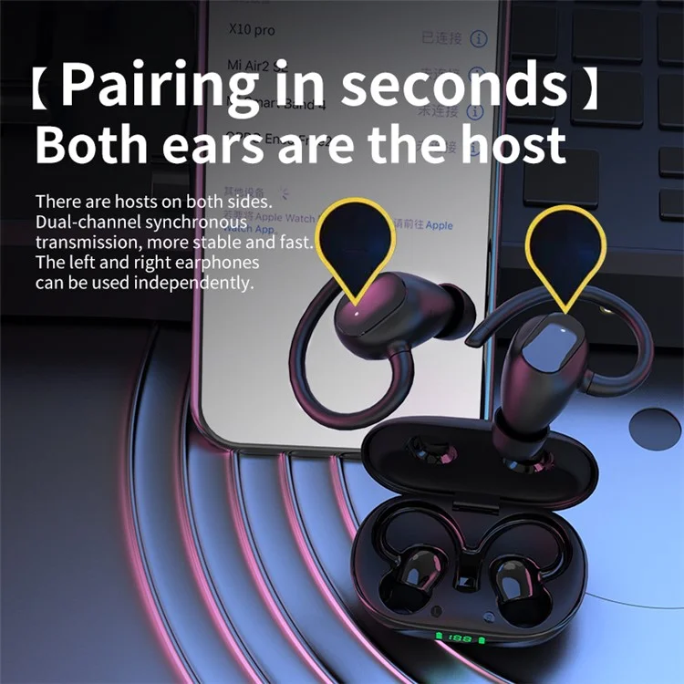 Bluetooth Headset Sports Headphone TWS Wireless Ear Hook Design Earphone with Charging Case