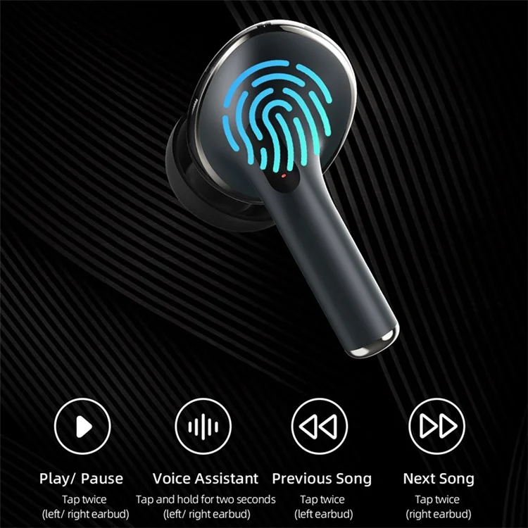 TWS Bluetooth Touch Earphone Waterproof Stereo Music Wireless Noise Cancellation Headset - Blue