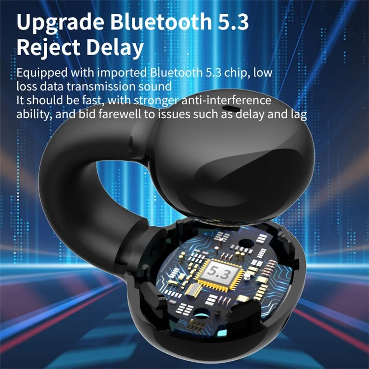 Open Ear Headphone Bluetooth 5.3 Wireless Bluetooth Headset Waterproof Sport Running Clip-on Earphone - Black