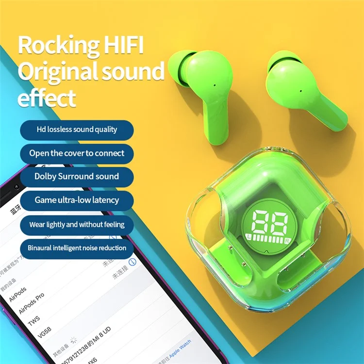 1 Pair Bluetooth Headset Wireless In-Ear Headphone Touch Control Earphone (Without CE) - Light Green