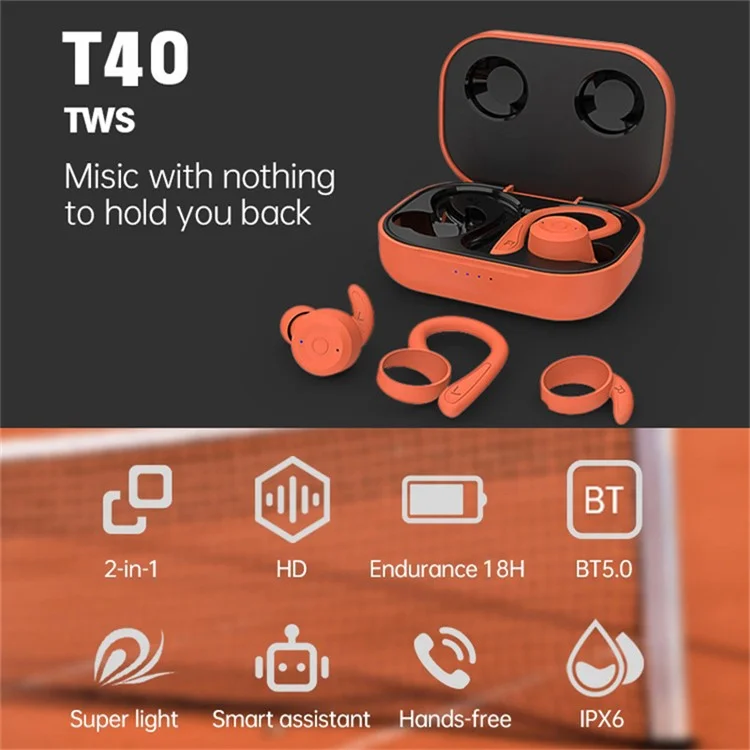 Ear Hook Wireless Earphone IPX6 Waterproof Hands-free Touch Control Bending Sports Earbuds - Orange