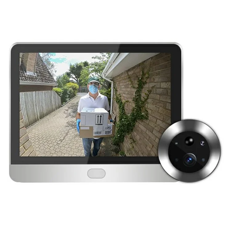 4.3-inch Mini WiFi PIR Motion Detection Peephole Video Doorbell (Built-In Battery) - Silver