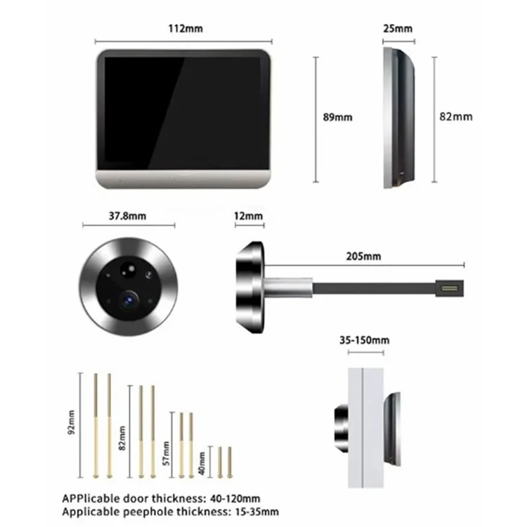 4.3-inch Mini WiFi PIR Motion Detection Peephole Video Doorbell (Built-In Battery) - Silver