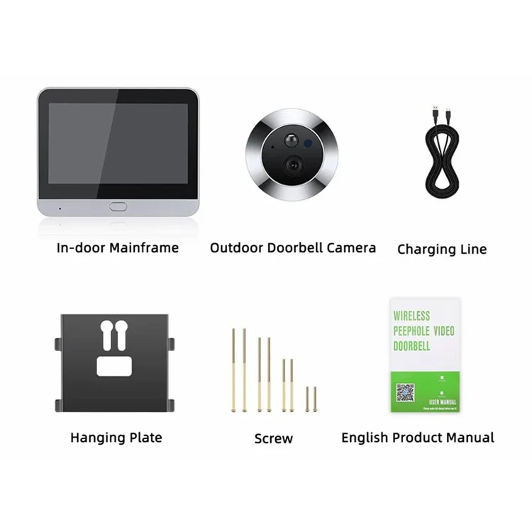 4.3-inch Mini WiFi PIR Motion Detection Peephole Video Doorbell (Built-In Battery) - Silver