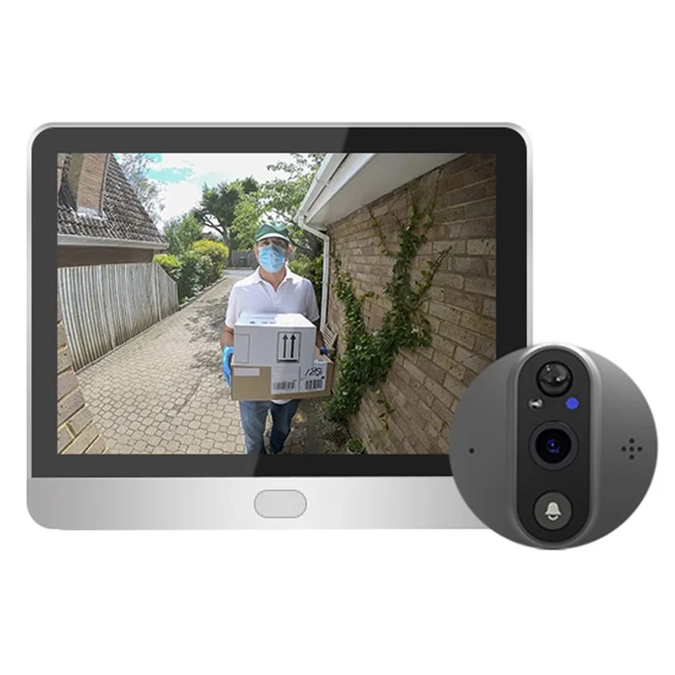 Two-Way Audio 4.3-inch Color Screen Mini WiFi Peephole Video Doorbell (Built-In Battery) - Silver