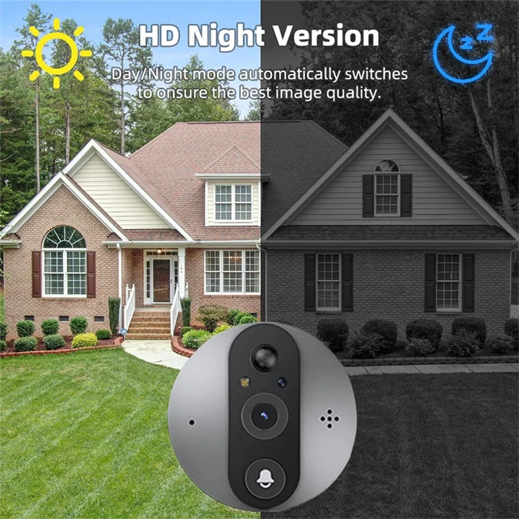 Two-Way Audio 4.3-inch Color Screen Mini WiFi Peephole Video Doorbell (Built-In Battery) - Silver