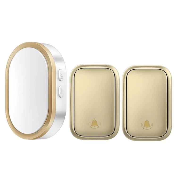 CACAZI FA99 Wireless Doorbell Kit Home Door Bell 36 Melodies Alarm 4 Adjustable Volume Levels, 1 Receiver and 2 Transmitter - Gold