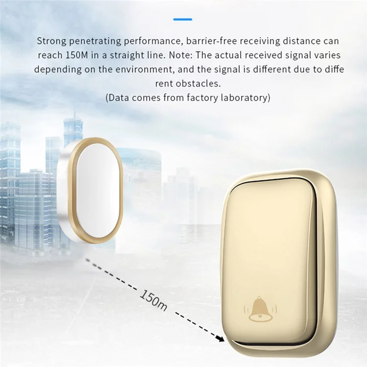 CACAZI FA99 Wireless Doorbell Kit Home Door Bell 36 Melodies Alarm 4 Adjustable Volume Levels, 1 Receiver and 2 Transmitter - Gold