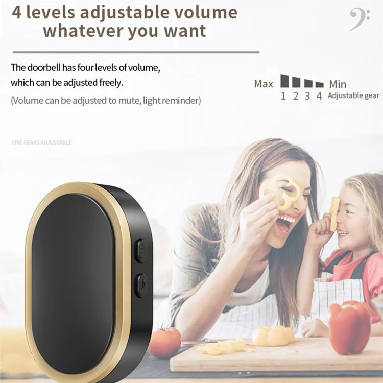 CACAZI FA99 Wireless Doorbell Kit Home Door Bell 36 Melodies Alarm 4 Adjustable Volume Levels, 1 Receiver and 2 Transmitter - Gold