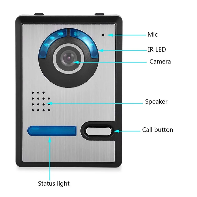 815FA11 7-inch Video Door Phone Intercom Doorbell Camera Monitor, EU Plug