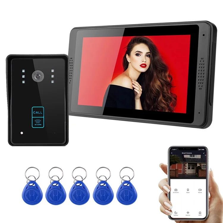 7-inch Monitor Tuya App WiFi Doorbell RFID Card Unlock 1080P HD Video Doorbell, EU Plug