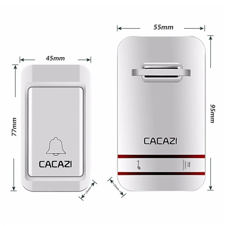 CACAZI V027G 38 Ringtones Self-powered Wireless Doorbell, 1 Transmitter + 1 Receiver - US Plug