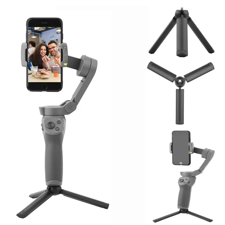 Metal Tripod Non-slip Silicone Pad Stable Aluminum Alloy Mount Phone Screwdriver for DJI Osmo Mobile 3 Stabilizer - Black